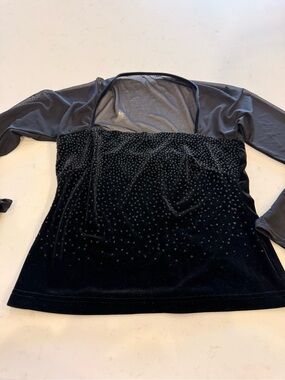 Robbie Bee Black Velvet Embellished Sheer-Sleeve Women's Top